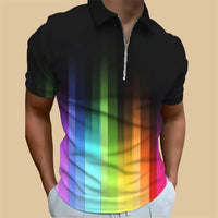 Männer Poloshirt mit Regenbogenstreifen, Reißverschluss, kurzärmelig, modisch, Baumwolle