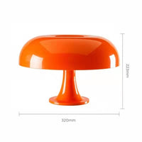 Orange Tischlampe, Pilzform, Kunststoff, Retro-Design, 320mm Breite, 223mm Höhe.