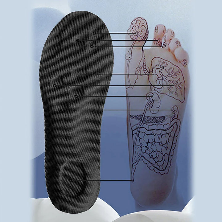 Schwarze Akupressur-Einlegesohle, Fußreflexzonenmassage, orthopädisch, Schmerzlinderung.