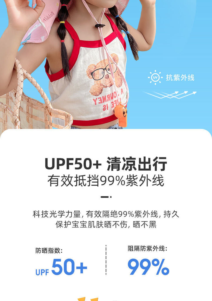 Mädchen-Sommerkleid mit Bärendruck, UV-Schutz UPF 50+, rot-weiß, Kinderbekleidung.