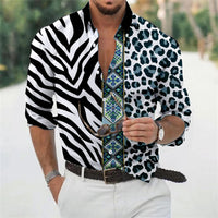 Männerhemd mit Zebra- und Leopardenmuster, schwarz-weiß, langärmelig, modisch.