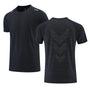 Schwarzes Herren-Sportshirt, atmungsaktiv, Kurzarm, Fitness, Training, Polyester.