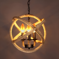 Rustikale Hängelampe aus Seil, Vintage-Stil, dreiflammig, warmes Licht, Wohnzimmerbeleuchtung.