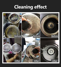 Vorher-Nachher-Bilder von gereinigten Dunstabzugshaubenfiltern, glänzend und sauber.