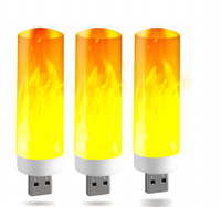 Drei USB-Lampen mit Flammen-Effekt, gelb-orange, LED, dekorativ, energiesparend.