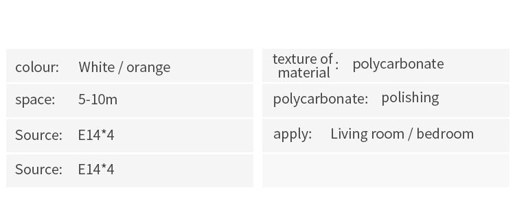 Weiße und orange Polycarbonat-Lampe, E14*4, für Wohnzimmer oder Schlafzimmer.