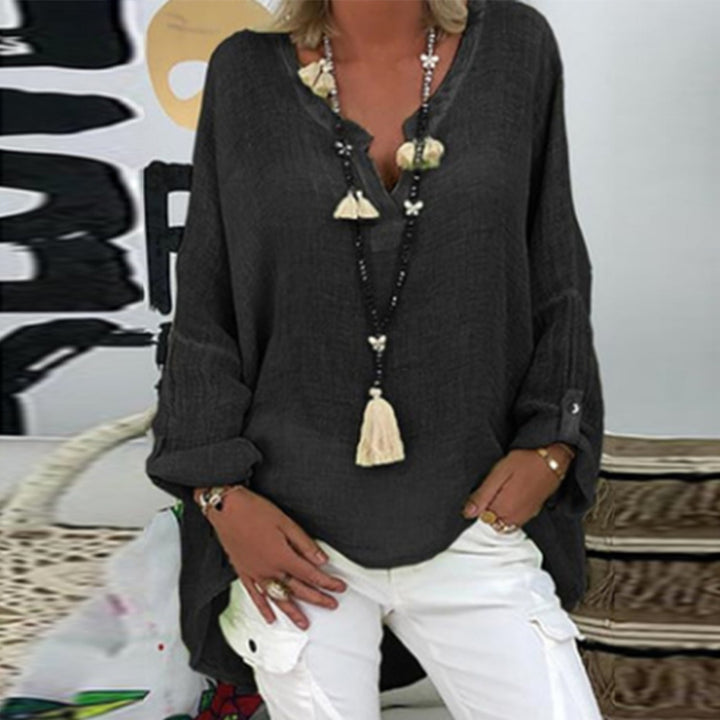 Herbstliche Damenbluse aus Leinen – Elodie