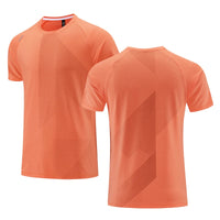 Orangefarbenes Sport-T-Shirt für Herren, atmungsaktiv, schnelltrocknend, Kurzarm, Polyester.