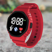 Rote Smartwatch mit Silikonarmband, digitalem Display, Fitness-Tracker, Kinderuhr.