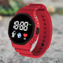 Rote Smartwatch mit Silikonarmband, digitalem Display, Fitness-Tracker, Kinderuhr.