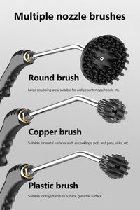 Drei Düsenbürsten: Rundbürste, Kupferbürste, Kunststoffbürste für verschiedene Oberflächen.