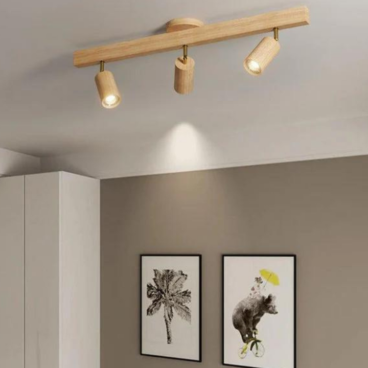 Deckenleuchte Holz LED modern, dreiflammig, Wohnzimmerlampe, skandinavisches Design.