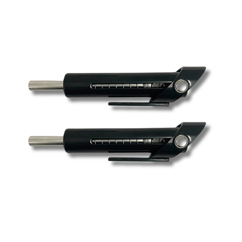 Zwei schwarze Fitnessgeräte-Pins aus Metall, verstellbar, für Krafttraining.