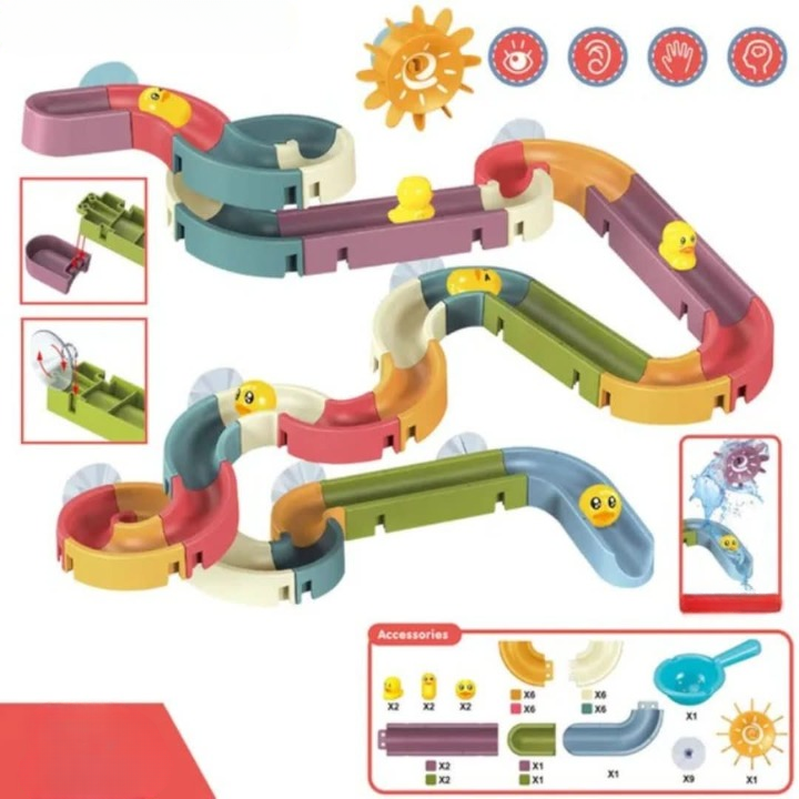 Wasserrutsche für die Badewanne – Bauset mit Enten & Rutschbahnen