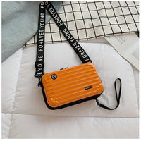 Orange Mini-Koffer-Handtasche für Damen, mit Schulterriemen, modisch, kompakt, stilvoll.
