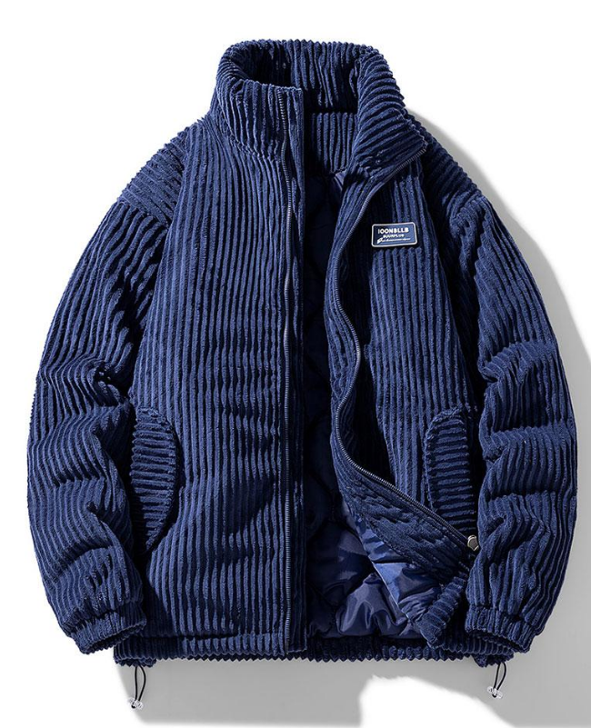 Blaue Cordjacke Herren, Reißverschluss, warm, modisch, Winterbekleidung, Outdoor, Freizeit.