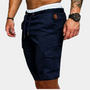 Dunkelblaue Herren-Shorts mit Taschen, Kordelzug, sportlich, lässig, Sommermode.