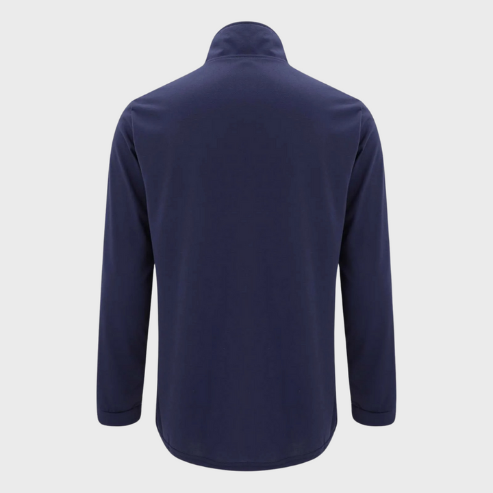 Dunkelblaues Herren-Poloshirt, langärmelig, aus Baumwolle, Rückansicht, Freizeitmode.