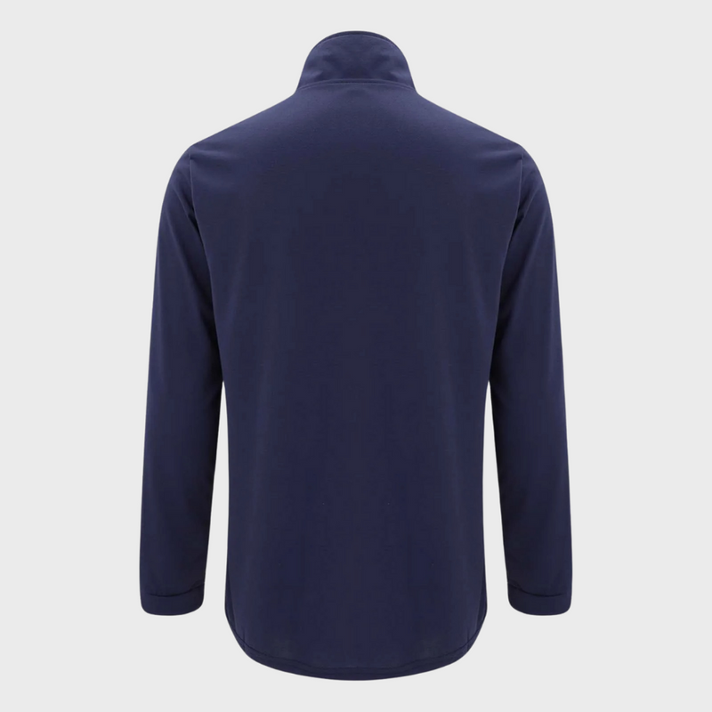 Dunkelblaues Herren-Poloshirt, langärmelig, Rückansicht, Baumwolle, Freizeitmode.