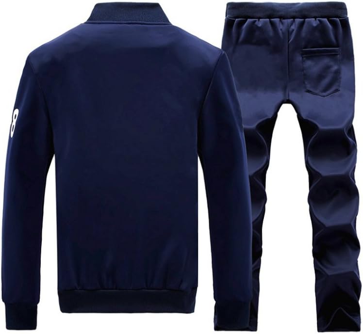 Dunkelblauer Herren-Trainingsanzug, Jacke und Hose, Sportbekleidung, Freizeitmode.