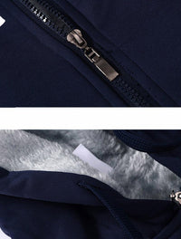 Dunkelblauer Reißverschlussmantel mit weichem Futter, Winterjacke, warme Oberbekleidung.