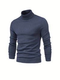 Dunkelblauer Rollkragenpullover Herren, Strick, langärmelig, modisch, warm, elegant.