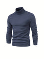 Dunkelblauer Rollkragenpullover Herren, Strick, langärmelig, modisch, warm, elegant.