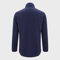 Dunkelblaues Herren-Poloshirt, langärmelig, Baumwolle, Rückansicht, Freizeitmode.