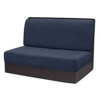 Blaues Sofa mit Stoffbezug, modernes Design, ideal für Wohnzimmer oder Büroeinrichtung.
