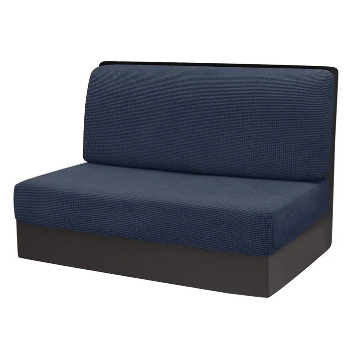 Blaues Sofa mit Stoffbezug, modernes Design, ideal für Wohnzimmer oder Büroeinrichtung.