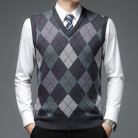 Dunkelgrauer Argyle-Pullover, ärmellos, Herrenmode, elegantes Design, Business-Look.