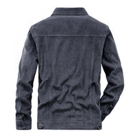 Dunkelgraue Cordjacke für Herren, Rückansicht, modisch, Herbstbekleidung, Freizeitjacke.