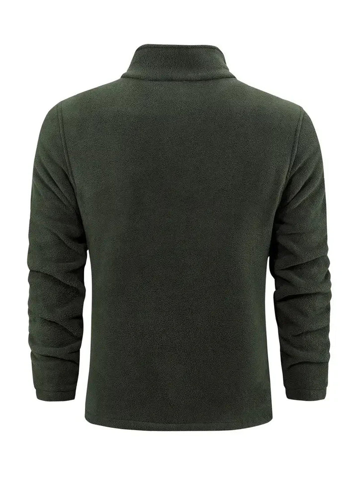 Dunkelgrüner Fleece-Pullover für Herren, langärmelig, warm, ideal für Outdoor-Aktivitäten.