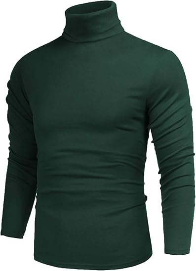 Dunkelgrüner Rollkragenpullover für Herren, langärmelig, Baumwolle, modisch, bequem.