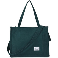 Dunkelgrüne Canvas-Umhängetasche, rechteckig, mit Tragegriffen und verstellbarem Schultergurt.