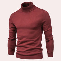 Dunkelroter Rollkragenpullover für Herren, Strick, langärmelig, modisch.