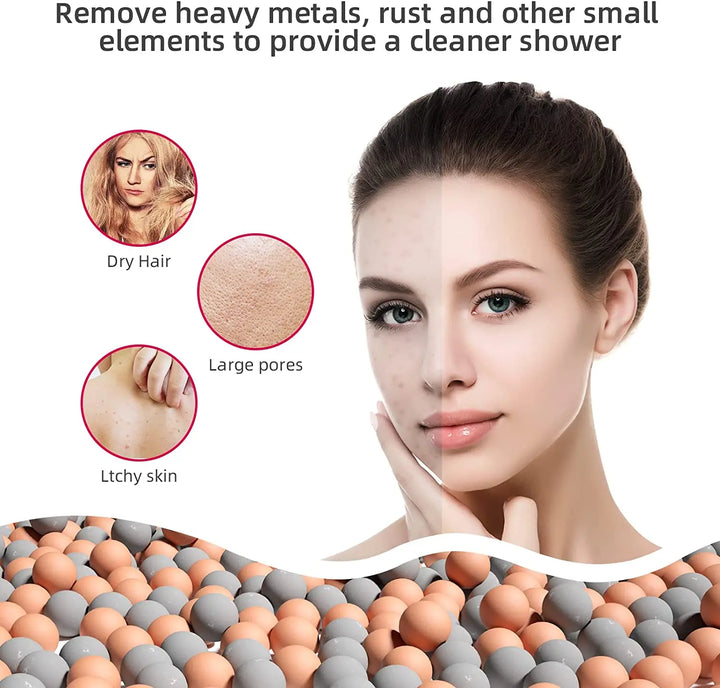 Duschfilter Kugeln, entfernen Schwermetalle, reduzieren große Poren, trockene Haare, juckende Haut.