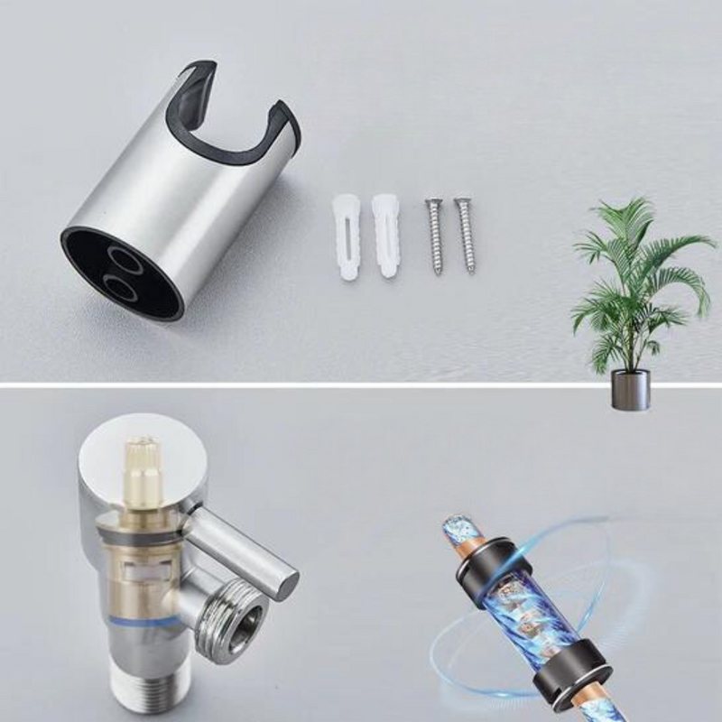 Duschkopfhalterung Edelstahl mit Zubehör, moderne Wasserfiltertechnologie, Badezimmerpflanze.