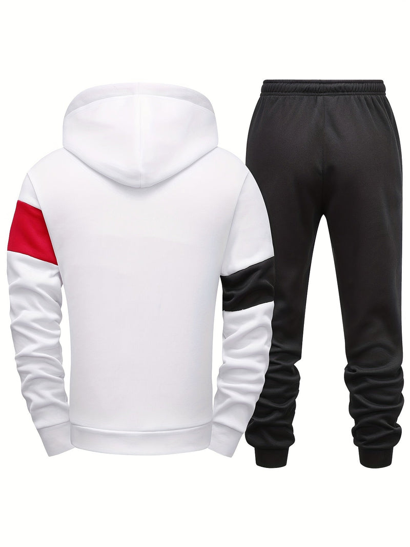 Herren Trainingsanzug, weiß-schwarz, Kapuzenpullover, Jogginghose, Sportbekleidung, modisch