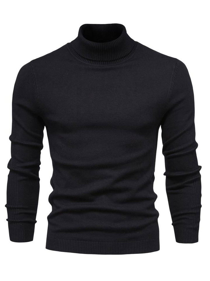 Schwarzer Rollkragenpullover Herren, Strick, langärmelig, elegant, warm, modisch.