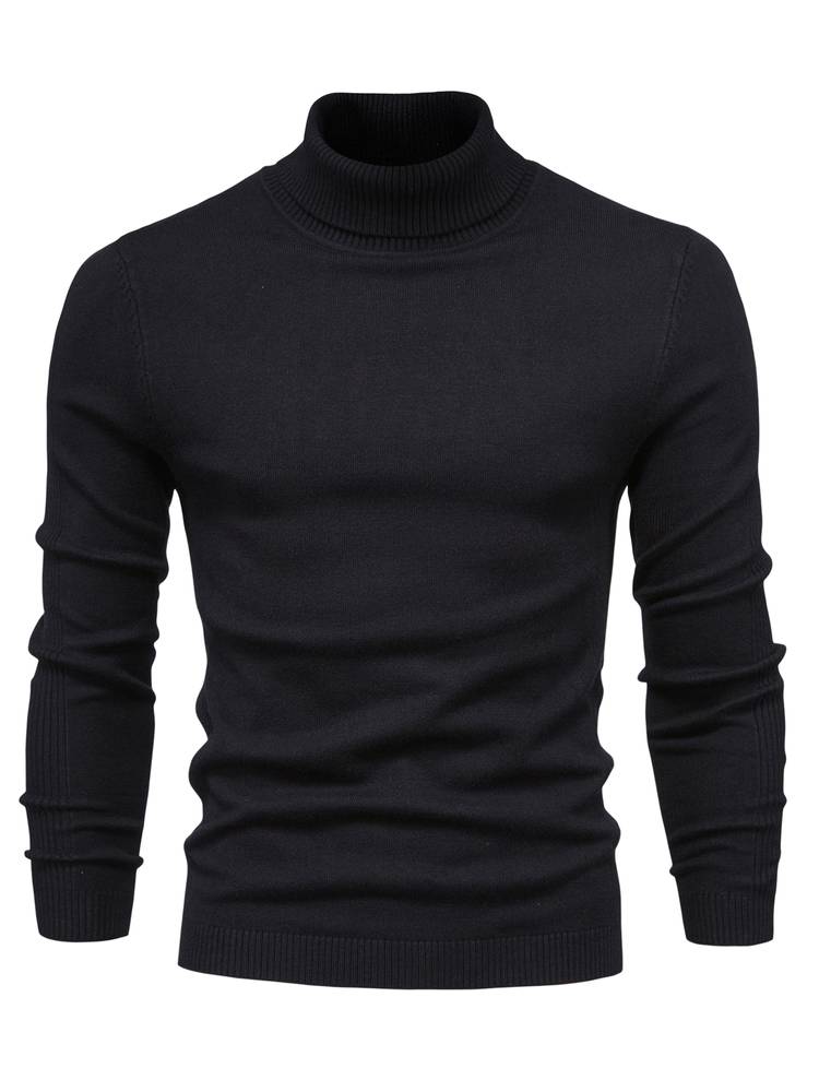 Schwarzer Rollkragenpullover Herren, Strick, langärmelig, elegant, warm, modisch.