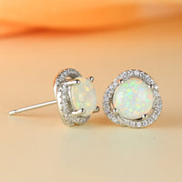 Opal Ohrstecker mit Diamanten, Silber, rund, eleganter Schmuck, Damenaccessoire, Geschenkidee.