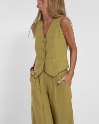 Leinen 2-teiliges Herbst-Set mit weit geschnittenen Hosen und Weste – Alma