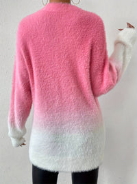 Damen-Pullover rosa-weiß, flauschig, langärmelig, Farbverlauf, modisch, Wintermode.