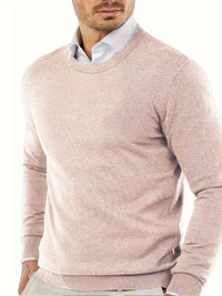 Herrenpullover rosa, Rundhalsausschnitt, Baumwolle, eleganter Look, modisch, bequem.