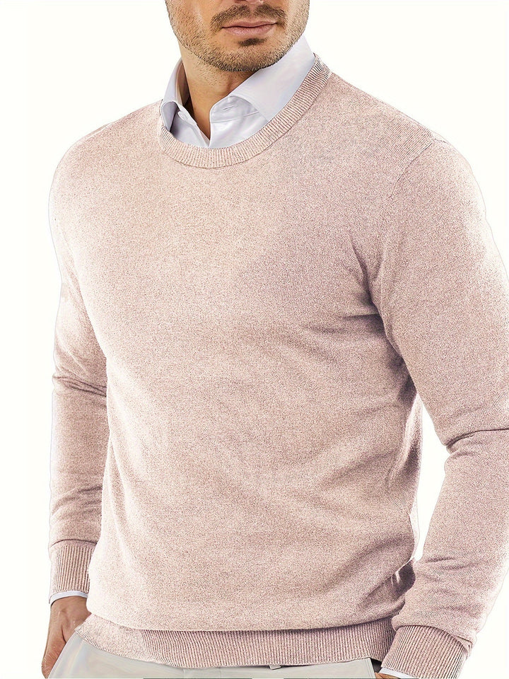 Herrenpullover rosa, Rundhalsausschnitt, Baumwolle, eleganter Look, modisch, bequem.