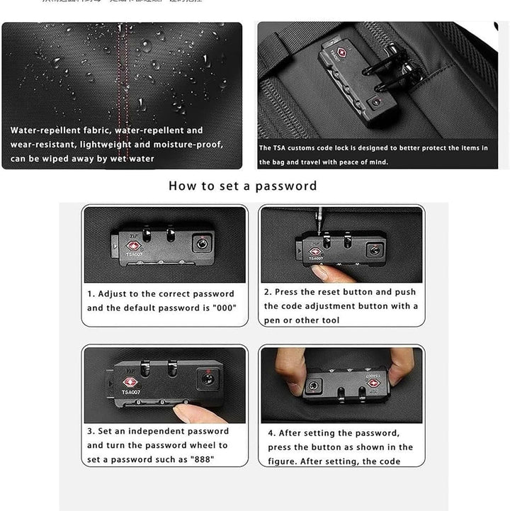 Ausziehbarer Kompressions-Reiserucksack mit Diebstahlschutzschloss und Nassfach