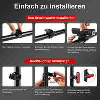 Anleitung zur Installation von Fahrradlicht, Scheinwerfer und Rücklicht, einfache Montage.