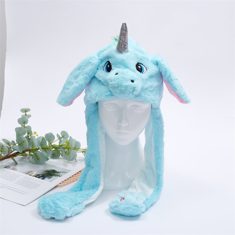Plüsch Einhorn Mütze blau, Kinder Wintermütze mit Ohren, niedliches Design, Geschenkidee.