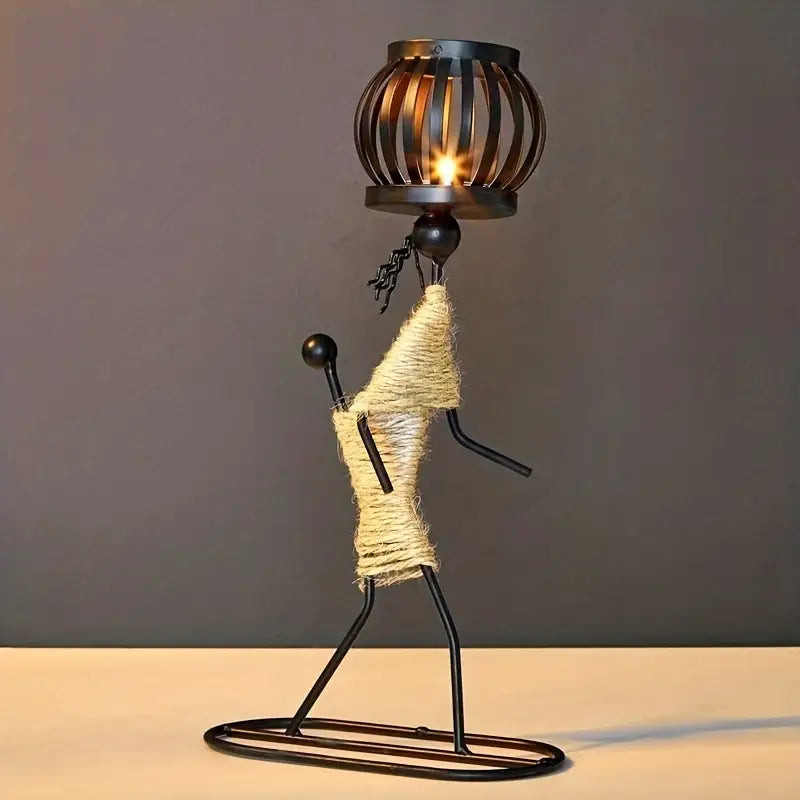Metallkerzenhalter Figur, schwarz, handgefertigt, dekorativ, modernes Design, Wohnzimmer Deko.